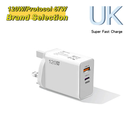 120W Type C USB Phone Charger Fast Charging Data Cable Mobile Phone Power Adapter For iPhone Xiaomi Huawei Samsung Wall Charger