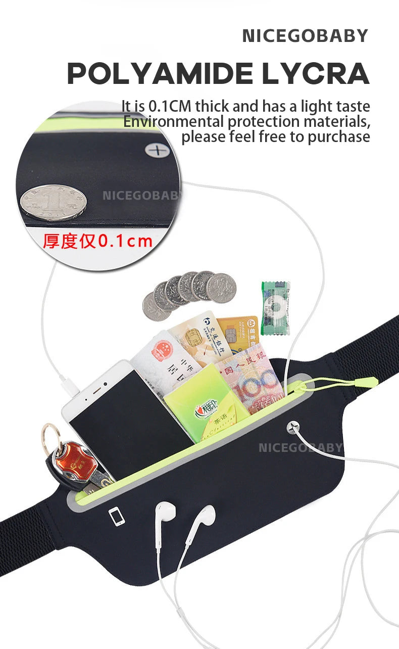 Sports waist pack Multi-functional outdoor running mobile phone men's and women's fitness waterproof invisible pocket ultra-thin