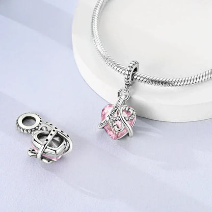 925 Silver Valentine's Day Charms Bead Sparkling Sweet Heart Rose Bear Charm Fit Original Bracelet Bangle Woman DIY Jewelry Gift