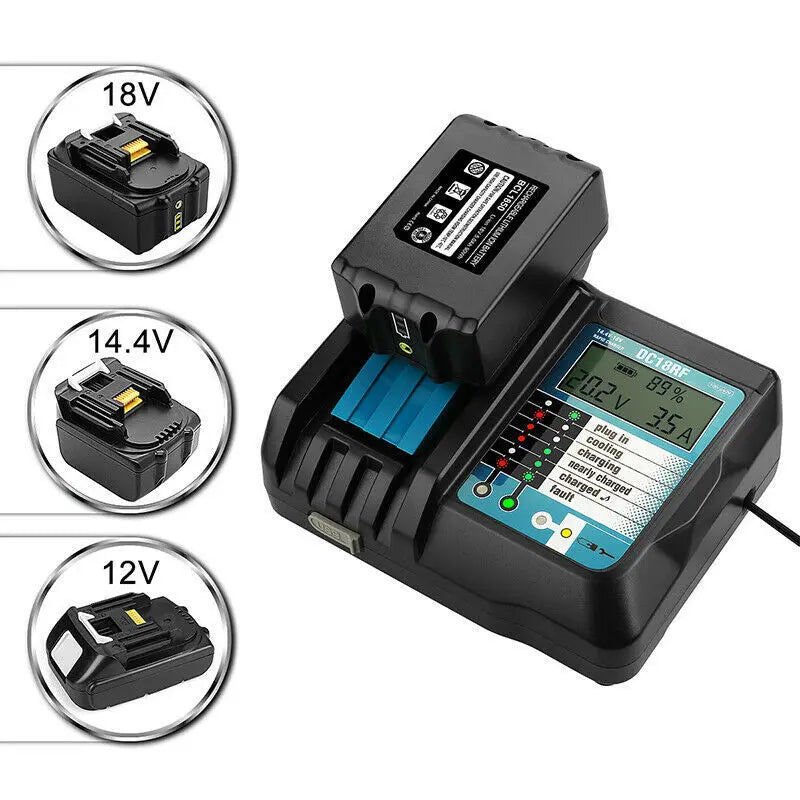 DC18RCT Li-ion 3A Battery Charger for Makita BL1830 Bl1430 Compatible with DC18RC DC18RA Power Tool Universal Charging Current