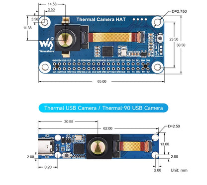 Long-wave IR Thermal Imaging Camera Module, Raspberry Pi IR Camera, 80×62 Pixels, Options for FOV and Connector
