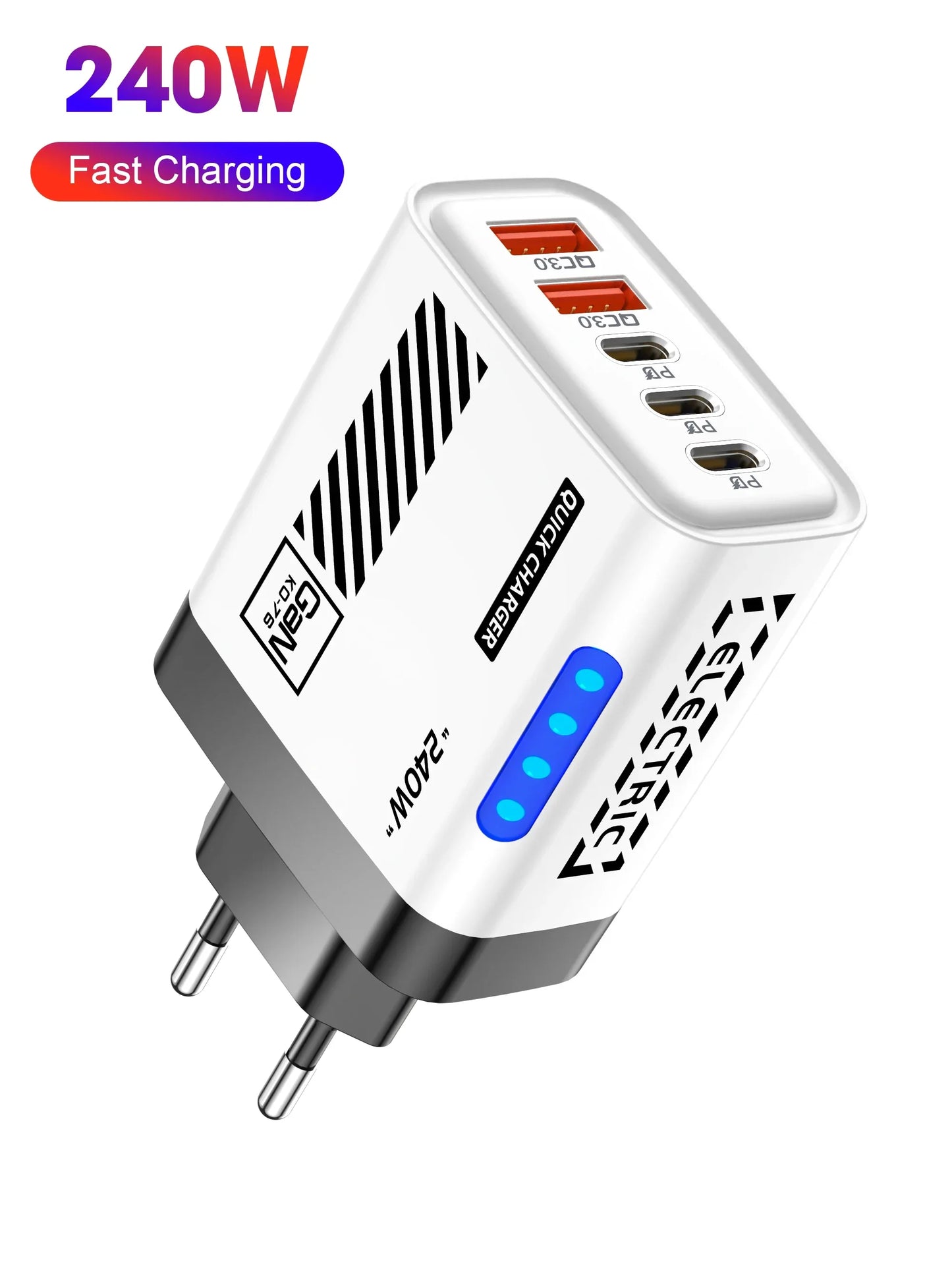 5 Port GaN USB C Charger 240W PD Fast Charging Adapter For iPhone 17 16 15 Pro Samsung Xiaomi Huawei Laptop Desktop PD Charger