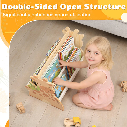 2 Tier Baby Bookshelf Double Sided Storage Montessori Wood Book Rack for Baby Nursery Room Playroom Classroom and Bedroom Decor by PDG ibma