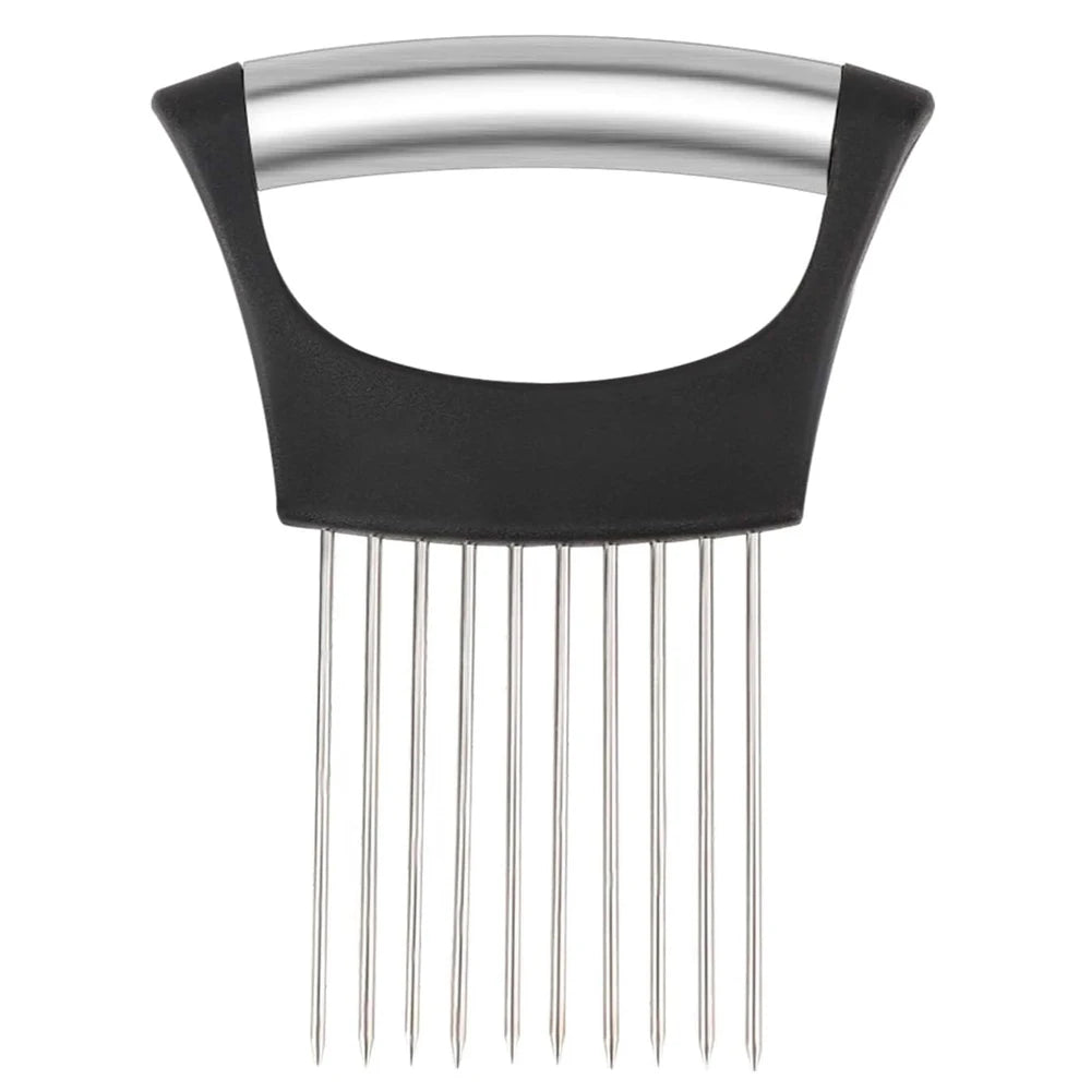 1pc Stainless Steel Onion Slicer Holder Tomato Slicer Holder Multipurpose Meat Tenderizers Kitchen Gadgets Assistant Slicer Tool