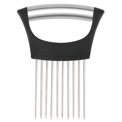 1pc Stainless Steel Onion Slicer Holder Tomato Slicer Holder Multipurpose Meat Tenderizers Kitchen Gadgets Assistant Slicer Tool