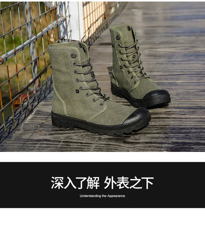 2024 Men's Fashion Canvas Shoes Spring and Autumn Outdoor Shoes Thick-soled High-top Shoes Cuff Shoes Fashion Sports Shoes