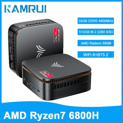 Mini PC AMD Ryzen7 6800H 32GB LPDDR5 6400MHz 1TB/512GB PCIe3.0 SSD up to 4.7GHz Dual Channl Win11pro WiFi6 4k Radeo 680M Gaming