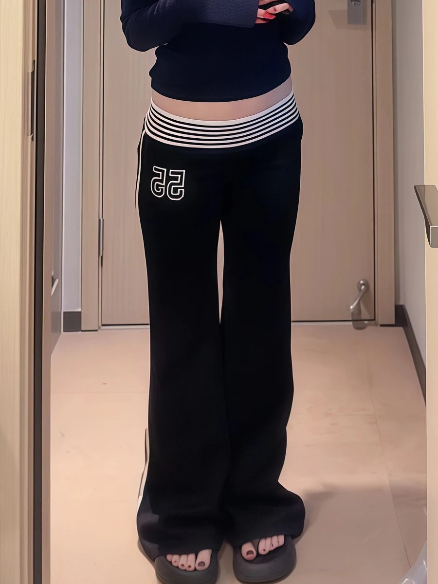 2025 Autumn Winter Women High Street American Retro Flared Pants Y2k Low Rise Long Trousers College Harajuku 2000s Bell Bottom