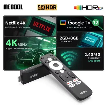 [Genuine] 2025 Newest Mini TV Stick MECOOL MEgo1 4K HDR 2GB+8GB 5G Built-in wifi LAN 100M Best Google Certified Netflix TV Stick