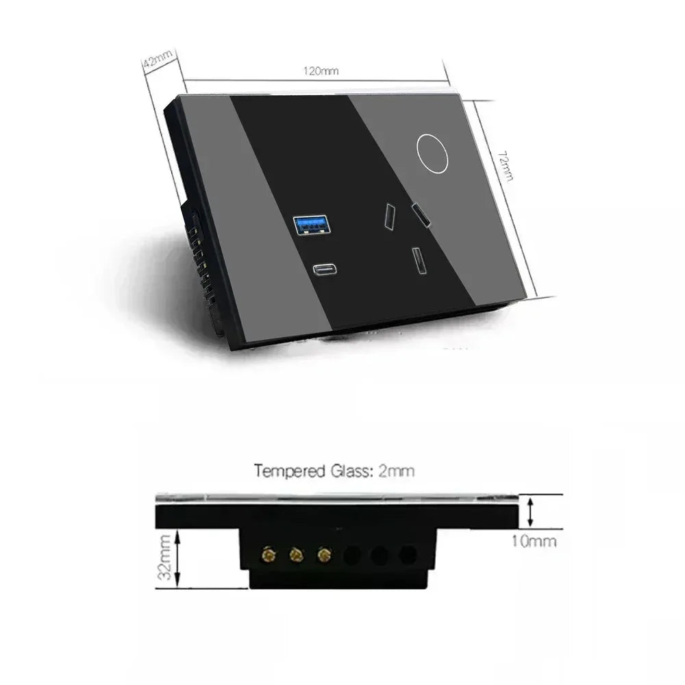Melery Wall Socket WIFI Tuya Smart Australia Plug USB Type-C 30W Argentina Outlet Power Touch Sensor Remote by Alexa Google Home