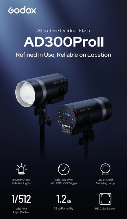 Godox AD II Series Out-door TTL Flash AD100/200/300/400/600PROII For Nikon Canon Sony Fuji Olympus LED Modeling Lamp