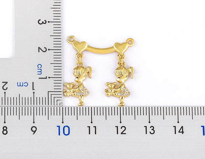 Nidin Exquisite Gold Plated Mom Daughter Necklace Girl Boy Pendant Chain Choker Cubic Zirconia Jewelry Mother's Day Gift