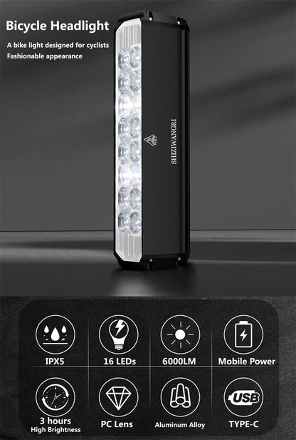 Bicycle Light Front 5200LM LED Light for Bicycle 8000mAh Mountain Cycle Headlight Lamp MTB Bike Light USB Flashlight Super Brigh