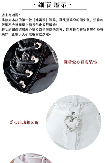Japanese Mine Lolita Short Boots for Women Mass Production Love Rhinestone Buckle Bow Round Head Platform Boots Sweet Shoes