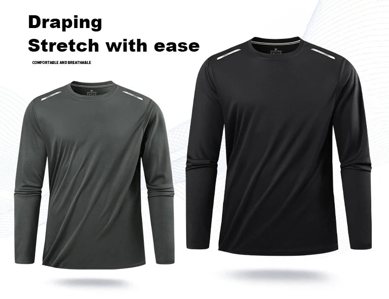 Long-Sleeved Ice Silk Breathable Running Top Round Neck Fitness Wear Quick-Drying Sports T-Shirt Thin Casual Quick-Drying