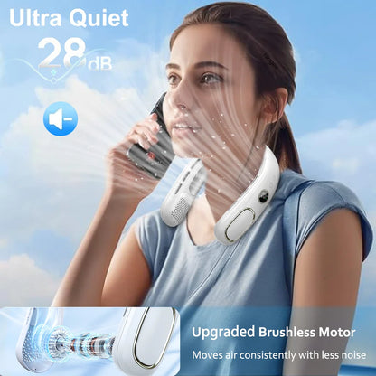 Portable Neck Fan Mini Neck Cooler Bladeless Hanging Neck Fan 4000mAh USB Rechargeable Ice Cooling fan with LED Digital Display