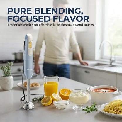 ROUNY Handheld Immersion Blender with Stainless Steel Blades for Kitchen Food Mixing, Light Blue Stick Blender, Classic Basic
