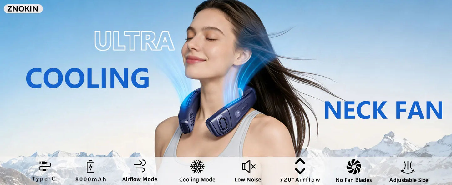 2026 New Upgrade Neck Air Conditioner Fan Instant Cooling With Cooling Plate, Bladeless, 8000mAh Operated Wearable Rechargeable