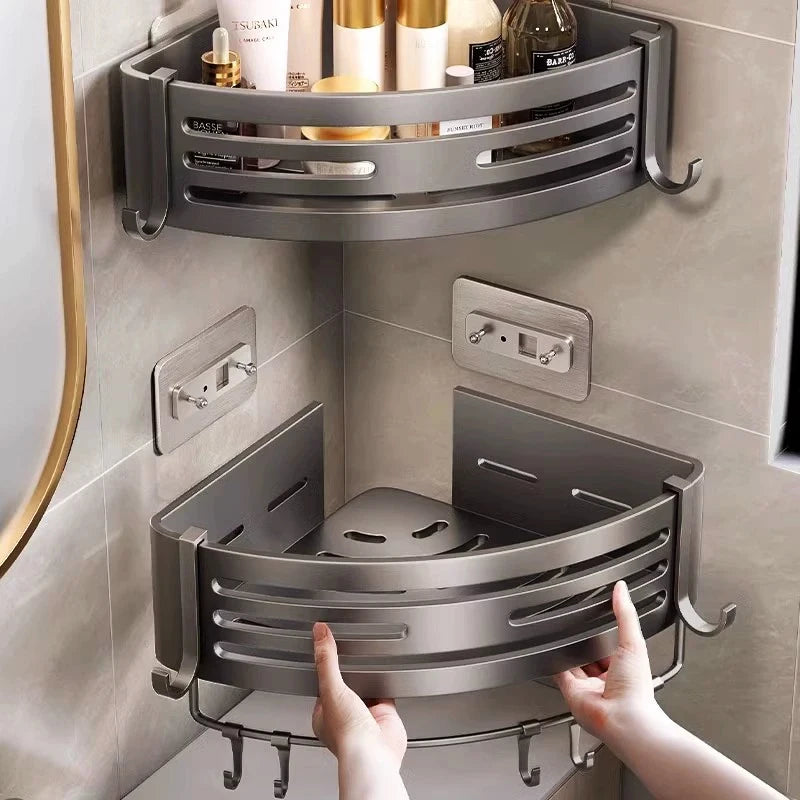 No Need To Drill Walls for Installation Aluminum Bathroom Shelf Shelves Shampoo Rack Storage Holder Kitchen Organizer Wall Rack