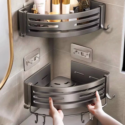 No Need To Drill Walls for Installation Aluminum Bathroom Shelf Shelves Shampoo Rack Storage Holder Kitchen Organizer Wall Rack