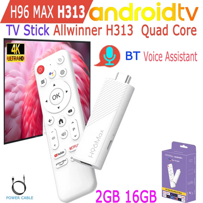 H96 Max H313 Android TV Stick Allwinner Quad Core 4K Video Wifi6 Voice Assistant Smart TV Box