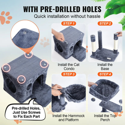 SucceBuy Cat Tree for Indoor Cats 45.2"  Tower with Cat Condo Sisal Scratching Post HammockTop Perch Jumping Platforms Dark Grey