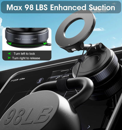 Magnetic Car Phone Holder Foldable Design Upgraded 360° Adjustable Vacuum Suction Cup Bracket for Car Dashboard & Windshield