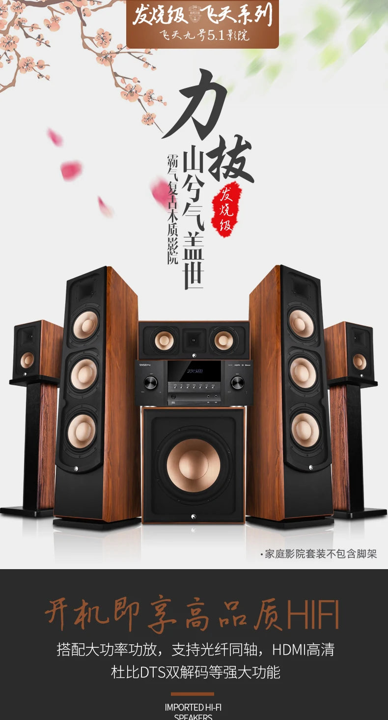1600W High-power 5.1 Amplifier DTS Decoding HD Lossless 5.1 Home Theater Audio Set Home Surround Floor Passive Speaker Bass