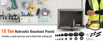 SucceBuy 15Ton Hydraulic Knockout Punch Driver Kit 1/2"-4" 10 Dies Carbon Steel Sheet Hole Opener Repair Tool Manuel Hole Digger