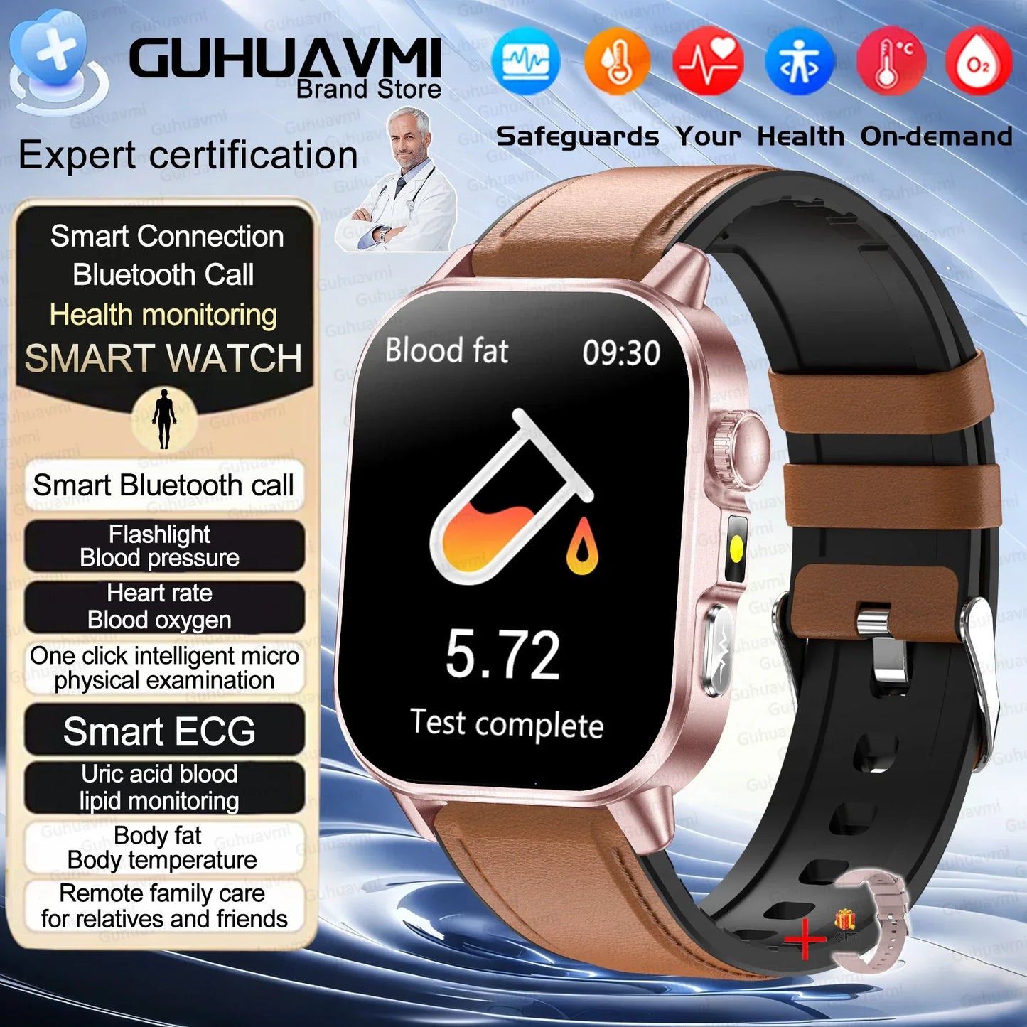 2026 New Health Smart Watch Precise Measurement ECG+PPG Blood Pressure Uric Acid Body Fat Analysis call SmartWatch For Men Women