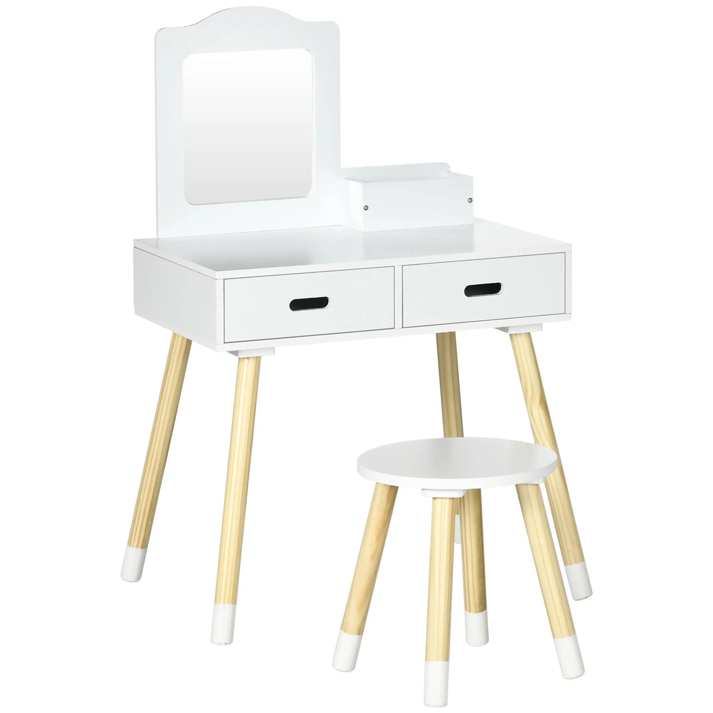 Zonekiz Dressing Table for Girls 3-6 Years Old with Stool and Mirror 60X40X95 cm White
