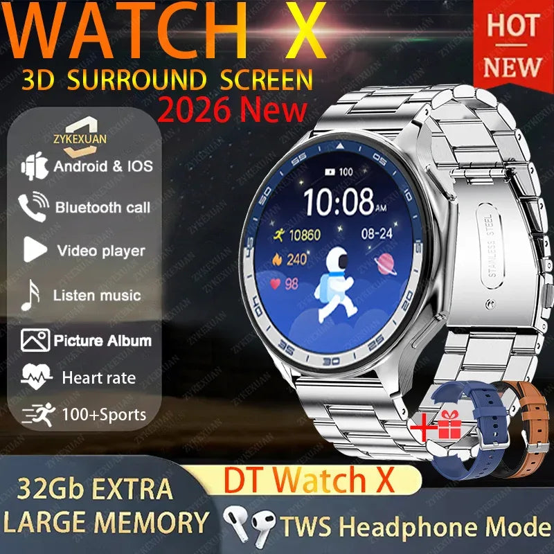 DT Watch X 4G Memory For OPPO Smart Watch Music Video Bluetooth Call IP68 Waterproof AMOLED Smartwatch For TWS Earphones 2026New