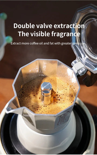 Bincoo Dual Valve Moka Pot Espresso Machine Extraction Coffee Mocha Pot，Electric Heating Furnace Italian Home Barista Tool 220V