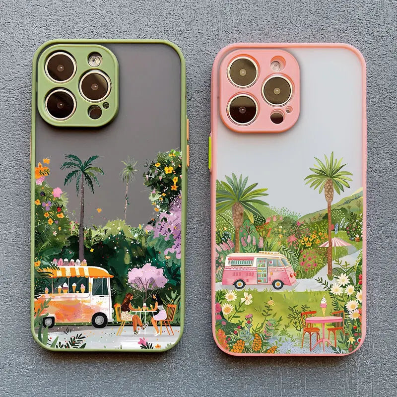 Coconut Tree Phone Case For iPhone 11 12 13 14 15 Pro Max Mini 16 Pro Max X XR XS 7 8 15 Plus SE Summer Scenery Shockproof Cover