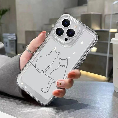 Luxury Shockproof Soft TPU Clear Phone Case For iPhone 17 11 12 13 14 15 16 Pro Max 16 Plus 16E 17 Air With Cute Line Cat Cover
