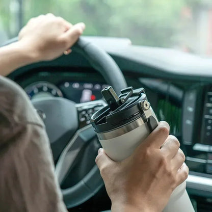 Tyeso Car Stainless Steel Insulated Cup 600/750/900ml Vacuum Thermal Cup with Straws and Handles Outdoor Portable Water Bottle