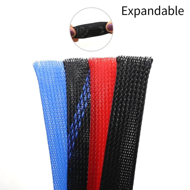 1~50M PET Braid Sleeve High Density 8mm Insulated Expandable Braided Wires Organizer Cable Wrapping Sheath Protector