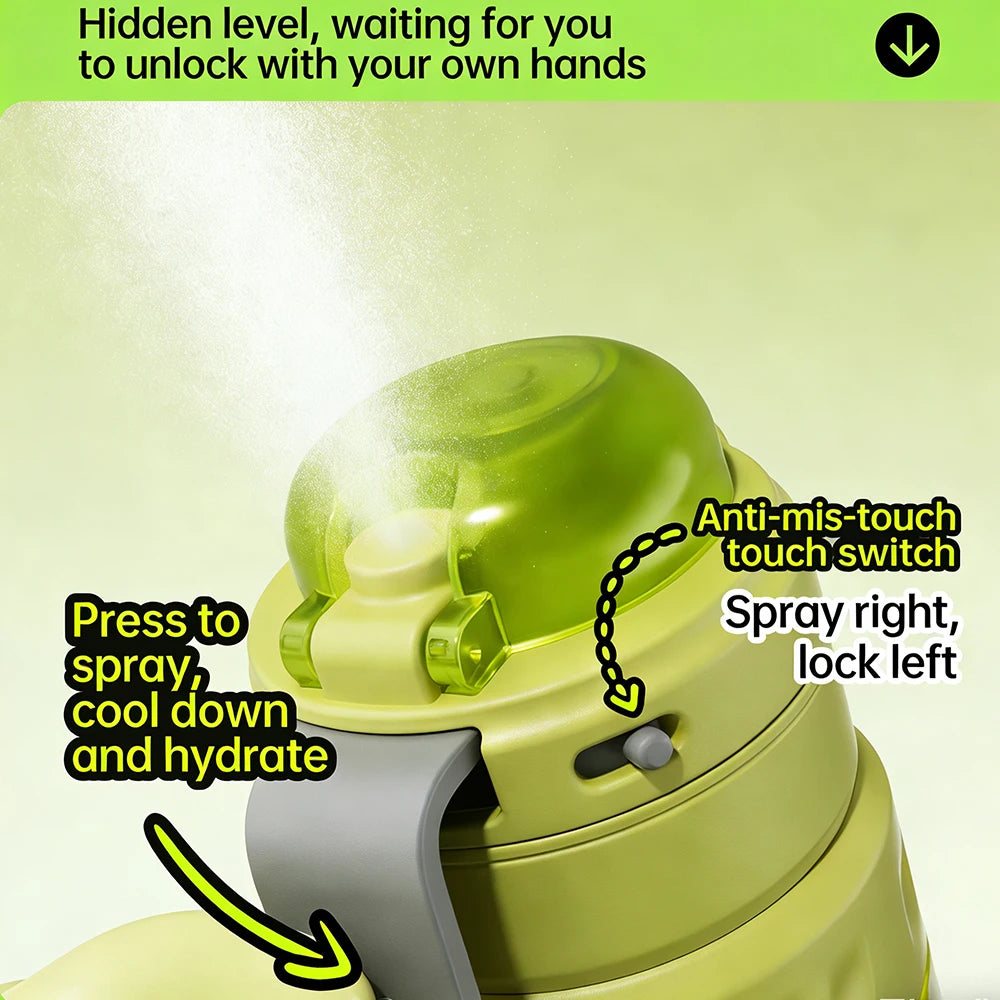 750ML Portable Mist Spray Water Bottle Double Drinking Sports Bottle Leakproof Gym Running Hiking Camping Outdoor Activity Gift