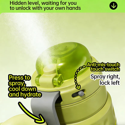 750ML Portable Mist Spray Water Bottle Double Drinking Sports Bottle Leakproof Gym Running Hiking Camping Outdoor Activity Gift