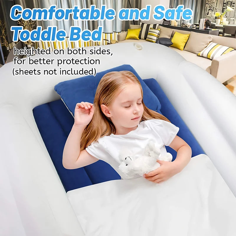 Portable Inflatable Toddler Travel Guardrail Air Mattress Mattress for Kids- Summer Outdoor Beach Sleeping Pad WIth Flocking