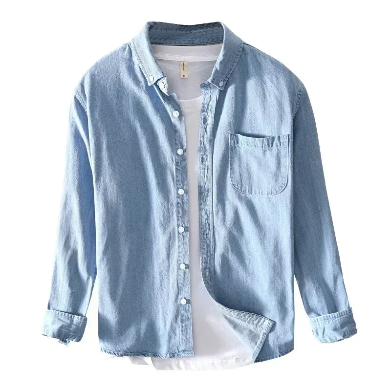 Autumn New Men's Denim Shirt Cotton Classic Style Fashion Trendy Loose Denim Long Sleeve Shirt 3 Colors Brand Clothing Male