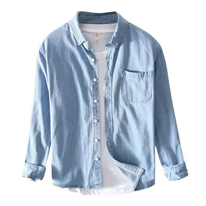 Autumn New Men's Denim Shirt Cotton Classic Style Fashion Trendy Loose Denim Long Sleeve Shirt 3 Colors Brand Clothing Male