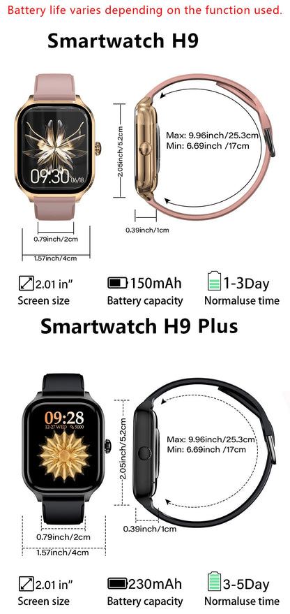 H9 New Smart Watch 2.01 Inch HD Display Answer Make Call Message Preview Sport Modes DIY Dial Weather Forecast For Men Women
