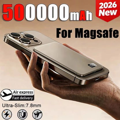 Lenovo Ultra-thin 500000mAh Mobile Power Bank For MagSafe Magnetic Wireless Fast Charge Portable LED Display For iPhone Xiaomi