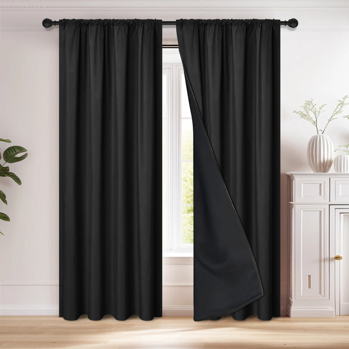 1pc 100% Blackout Curtain, Solid Color Curtains with Rod Pocket, Bedroom Living Room Curtains for Windows Curtain