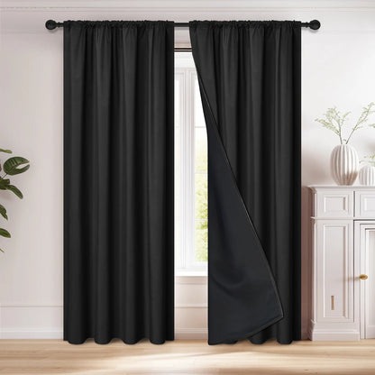 1pc 100% Blackout Curtain, Solid Color Curtains with Rod Pocket, Bedroom Living Room Curtains for Windows Curtain