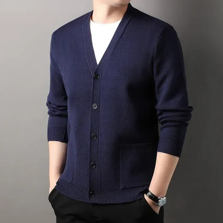 Men's  Autumn and Winter Casual Design Cardigan Thick Long Sleeved Button Up Jacket Cardigan Sweater