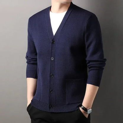 Men's  Autumn and Winter Casual Design Cardigan Thick Long Sleeved Button Up Jacket Cardigan Sweater