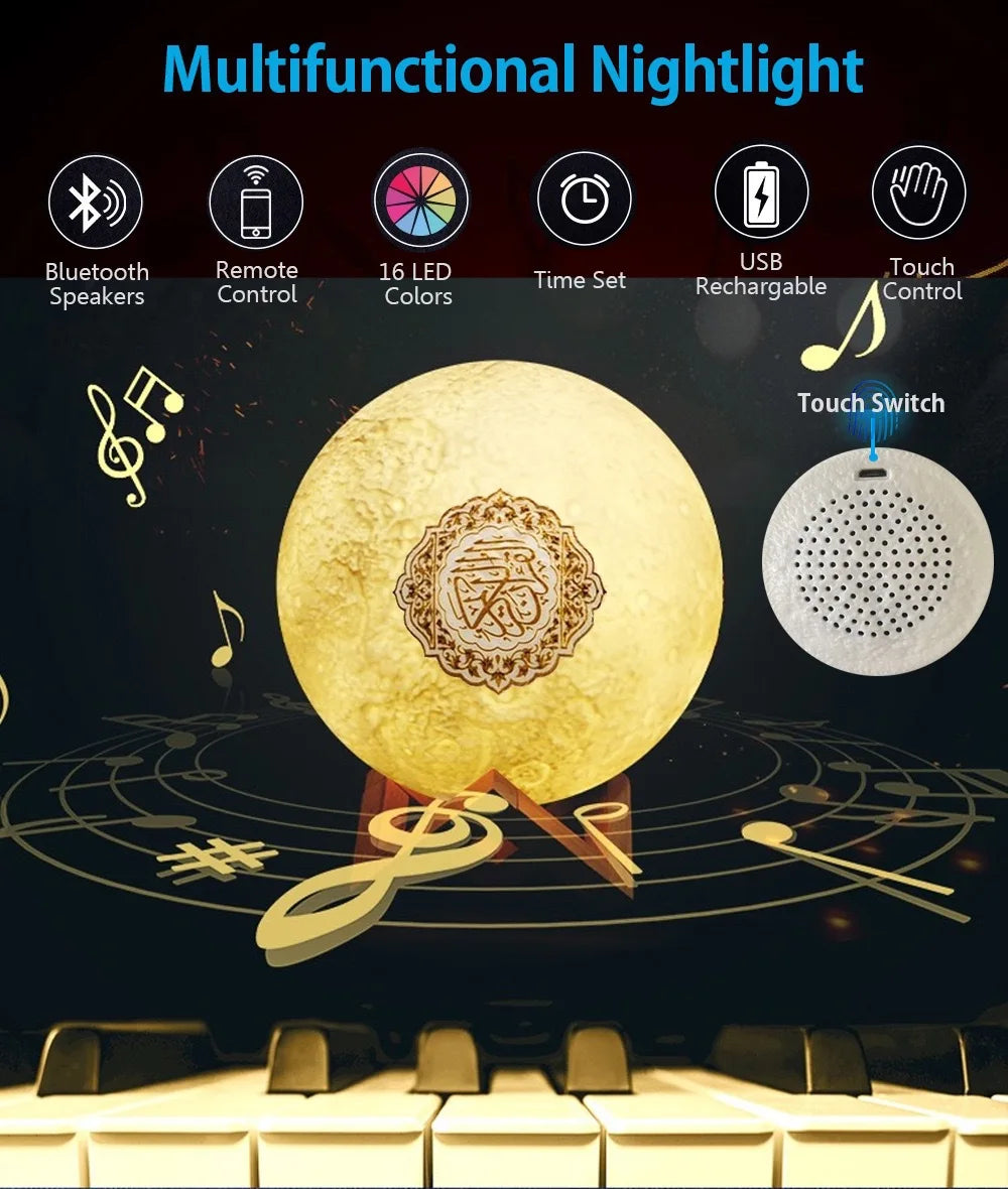 Muslim Arabic Koran Azan Clock Islam Night Light Wireless Bluetooth Speaker Quran Portable Bright Lamp Arab Islamic Holy Ramadan