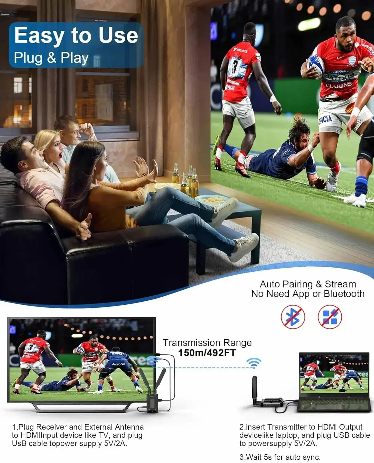 HDMI Wireless Extender  4K/1080P Small  Screen (Tablet Laptop Camera) Content To HD Devices Supported with NP-F Series Batteries